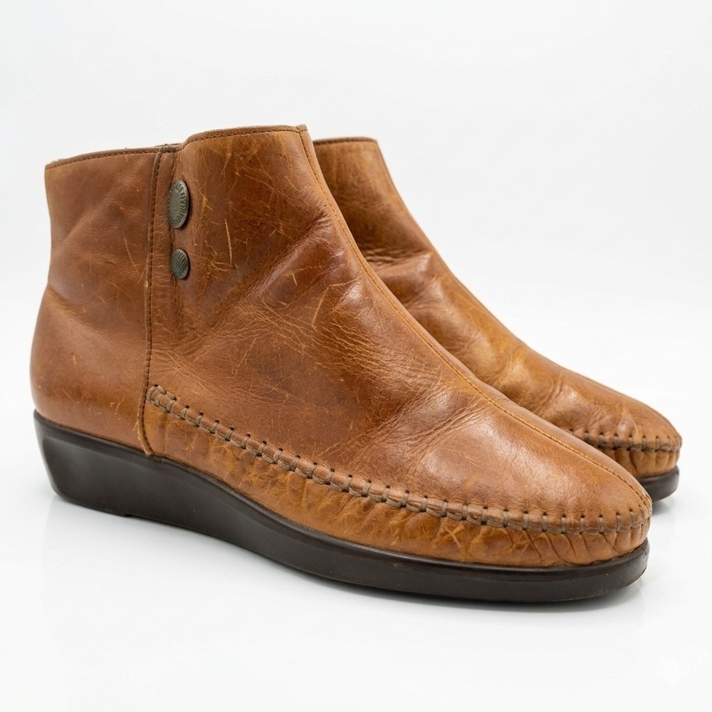 SAS Jade Women's Ankle Boots 9.5 M Chestnut Brown Leather Comfort Side Zip Shoes